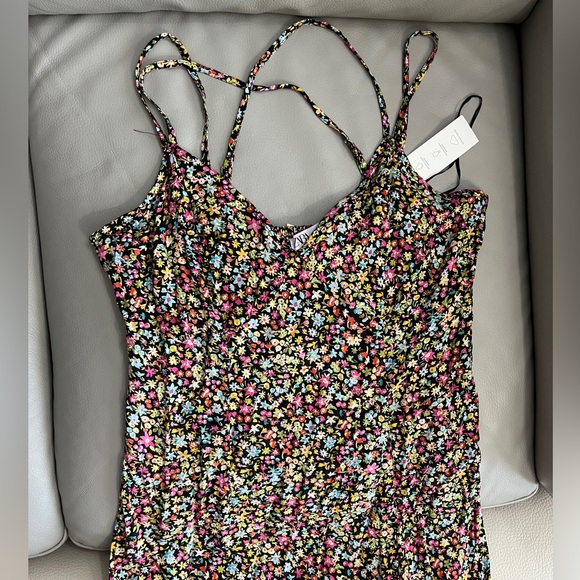 NWT - Zara Women’s Micro Floral Print Strappy Midi Dress - Size L - Picture 6 of 12